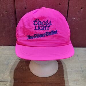 VTG 90s Coors Light The Silver Bullet Pink Trucker Strapback Leather Nylon Beer